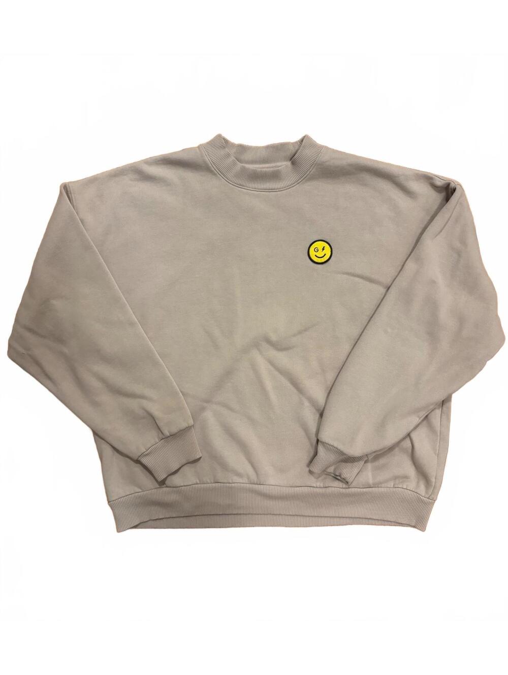 Gilly Hicks Large Beige Crewneck Sweatshirt with Smiley Face Patch